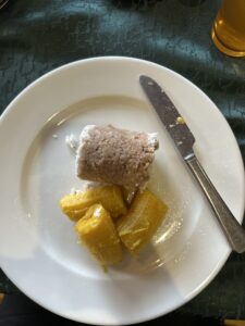 Ayurvedic breakfast of rice puttu with steamed bananas during Panchakarma retreat in Kerala